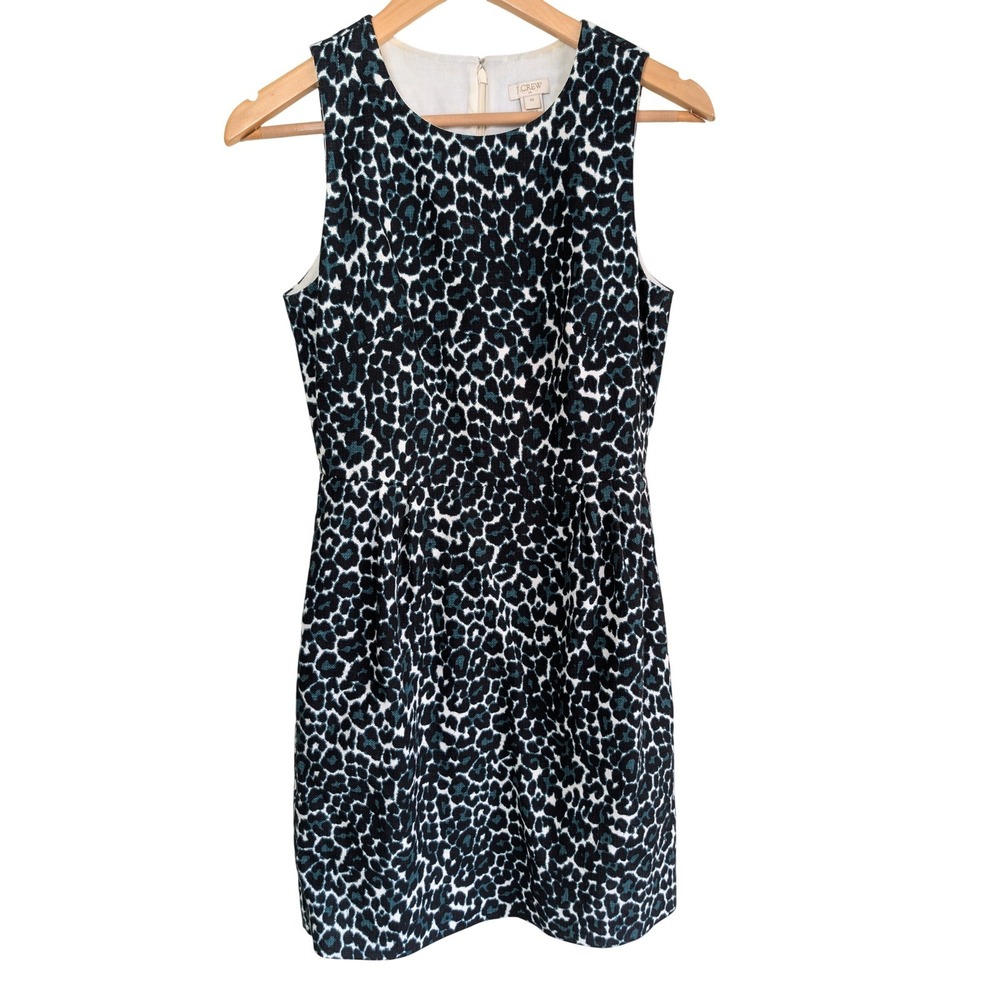 J. Crew Leopard Print‎ Sheath Dress Womens 00 Jade Pockets Animal Print Career
